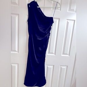 Mango Asymmetrical satin navy dress